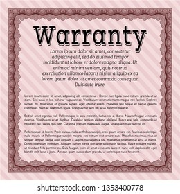 Red Warranty Certificate template. Vector illustration. With quality background. Money Pattern design. 