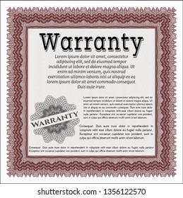 Red Warranty Certificate template. Vector illustration. With background. Cordial design. 