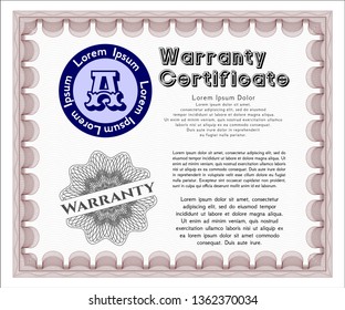 Red Warranty Certificate template. Vector illustration. With great quality guilloche pattern. Money design. 