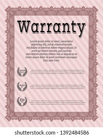 Red Warranty Certificate template. Vector illustration. With guilloche pattern and background. Lovely design. 