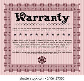 Red Warranty Certificate template. Vector illustration. With guilloche pattern. Elegant design. 