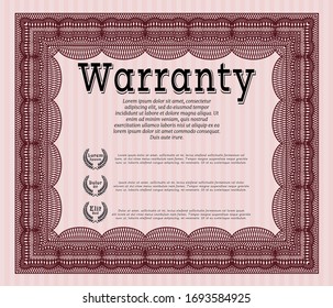 Red Warranty Certificate template. Vector illustration. With great quality guilloche pattern. Excellent design. 