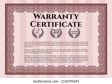 Red Warranty. With complex background. Cordial design. Vector illustration. 