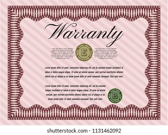 Red Warranty. With complex background. Customizable, Easy to edit and change colors. Retro design. 