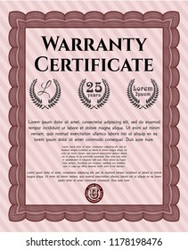 Red Warranty. With complex background. Vector illustration. Sophisticated design. 