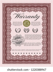 Red Warranty. With complex linear background. Detailed. Perfect design. 