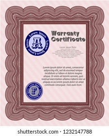 Red Warranty. With complex linear background. Money Pattern. Detailed. 