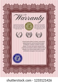 Red Warranty. With complex linear background. Cordial design. Detailed. 