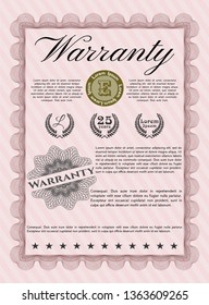 Red Warranty. With complex linear background. Detailed. Sophisticated design. 