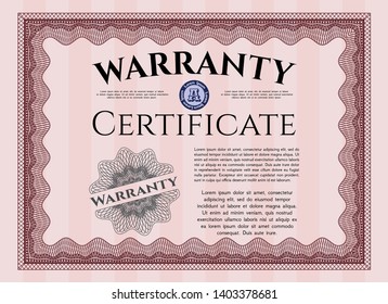 Red Warranty. With complex linear background. Vector illustration. Money Pattern. 