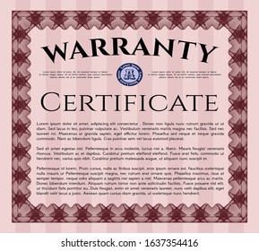Red Warranty. With complex linear background. Customizable, Easy to edit and change colors. Money Pattern. 