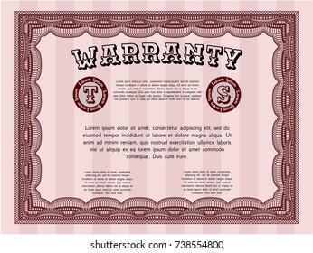 Red Warranty. With complex linear background. Money style design. Vector illustration. 