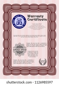 Red Warranty. Customizable, Easy to edit and change colors. With guilloche pattern. Elegant design. 