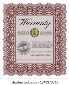 Red Warranty. Customizable, Easy to edit and change colors. With complex background. Money style design. 