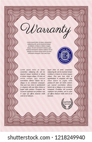 Red Warranty. Detailed. With complex linear background. Money style design. 