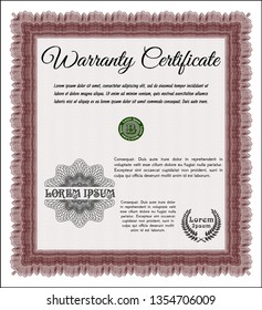 Red Warranty. Detailed. With guilloche pattern and background. Money style design. 