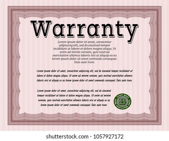 Red Warranty. With guilloche pattern and background. Vector illustration. Retro design. 