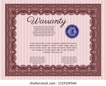 Red Warranty. With guilloche pattern and background. Vector illustration. Perfect design. 