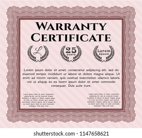 Red Warranty. With guilloche pattern and background. Cordial design. Detailed. 