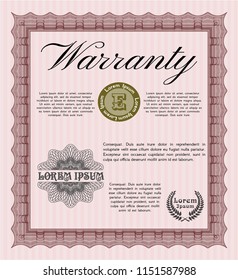 Red Warranty. With guilloche pattern and background. Money style design. Vector illustration. 