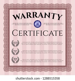 Red Warranty. With guilloche pattern and background. Vector illustration. Nice design. 