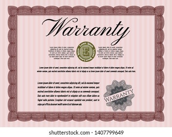 Red Warranty. With guilloche pattern and background. Elegant design. Customizable, Easy to edit and change colors. 