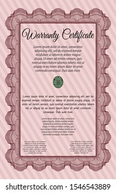 Red Warranty. With guilloche pattern and background. Money design. Customizable, Easy to edit and change colors. 
