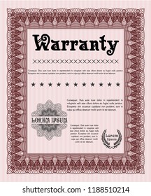 Red Warranty. With guilloche pattern. Money design. Vector illustration. 