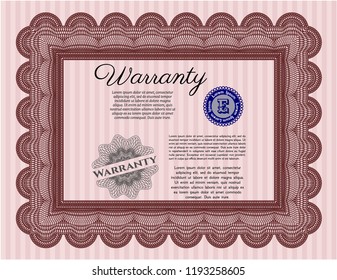Red Warranty. Modern design. Customizable, Easy to edit and change colors. With guilloche pattern and background. 