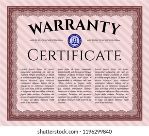 Red Warranty. Money design. Vector illustration. With guilloche pattern and background. 