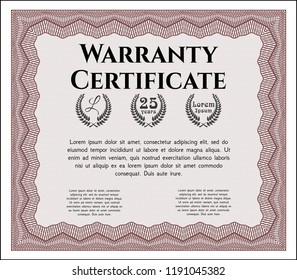 Red Warranty. Money style design. Printer friendly. Detailed. 