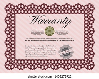 Red Warranty. Perfect design. With complex linear background. Vector illustration. 