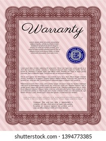 Red Warranty. Perfect design. Vector illustration. With complex linear background. 