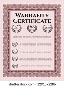 Red Warranty. Retro design. Customizable, Easy to edit and change colors. With guilloche pattern. 