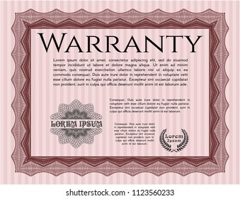 Red Warranty template. Artistry design. Vector illustration. With great quality guilloche pattern. 