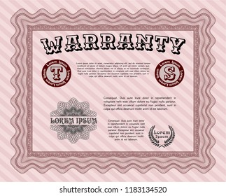 Red Warranty template. Artistry design. Detailed. With complex linear background. 
