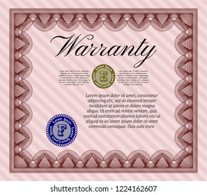 Red Warranty template. Artistry design. Vector illustration. With quality background. 
