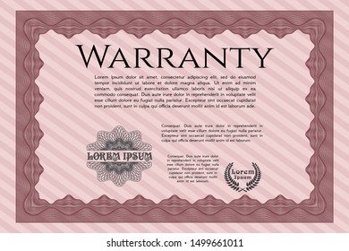 Red Warranty template. Artistry design. Printer friendly. Vector illustration. 
