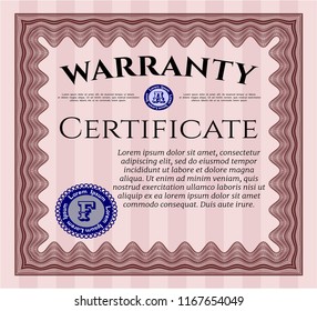 Red Warranty template. With background. Detailed. Superior design. 