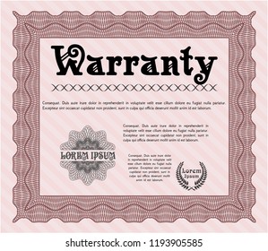 Red Warranty template. With background. Sophisticated design. Vector illustration. 