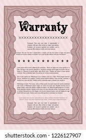 Red Warranty template. With background. Sophisticated design. Vector illustration. 