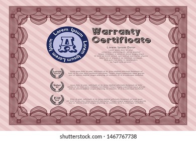 Red Warranty template. With background. Vector illustration. Beauty design. 