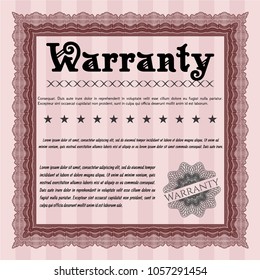                  Red Warranty template. With complex background. Detailed. Money design. 