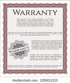 Red Warranty template. With complex background. Detailed. Sophisticated design. 