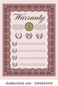 Red Warranty template. Complex background. Lovely design. Vector illustration. 
