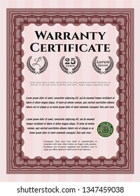 Red Warranty template. With complex background. Perfect design. Vector illustration. 