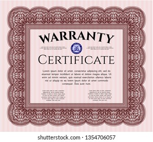 Red Warranty template. With complex background. Detailed. Modern design. 