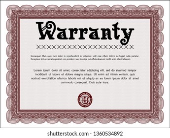 Red Warranty template. Complex background. Detailed. Money design. 