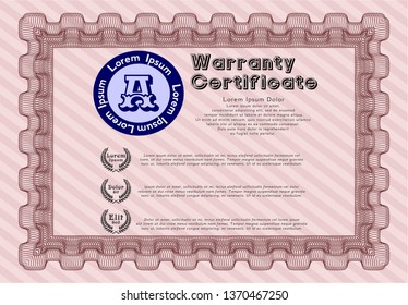 Red Warranty template. Complex background. Money design. Vector illustration. 