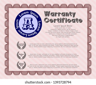 Red Warranty template. With complex background. Vector illustration. Modern design. 